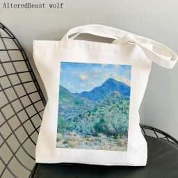 Women Shoulder bag Monet Water Lilies Kawaii Bag Harajuku Shopping Canvas Shopper Bag girl handbag Tote Shopper Lady Bag