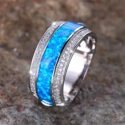 Stylish Blue Fire Opal Stone Rings For Women Classic Silver Color Wedding Band Engagement Jewelry Female Birthday Gifts