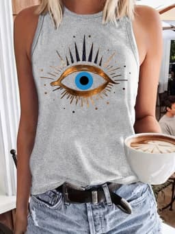 Women's Summer Eye Graphic Print Loose Large Breathable and Comfortable Sleeveless Tank Top T-shirt
