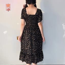 Spring Summer Chiffon Dress Women Casual Dresses Female Elastic Waist Short Sleeve Printed Floral Midi A-Line Dresses Vestidos
