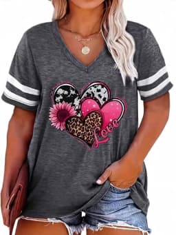 2024 Plus Size Spring/Summer New Love Print Casual Fashion Women's V-Neck Short-Sleeved Loose T-Shirt 5XL 6XL