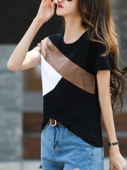 2026 Summer Tshirt Woman 100% Cotton Women Short Sleeve Shirts Tops O-Neck Shirt Tees Loose Patchwork Tops Casual High Quality