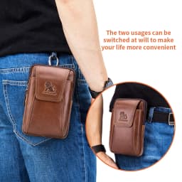 Top Layer Cowhide Men's Belt Bag for Casual Outdoor Mobile Phone Bag, Genuine Leather Waist Bag