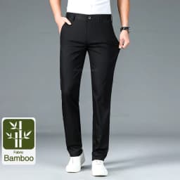 Bamboo Fiber Fabric Men's Casual Pants Summer New Ultra-thin Elastic Soft Straight Business Trousers Classic Black Khaki Gray