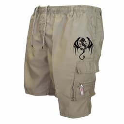 Summer Men's Casual Shorts Men's Loose Multi-Pocket Beach Casual Shorts Funny Western Dragon Printed Work Shorts