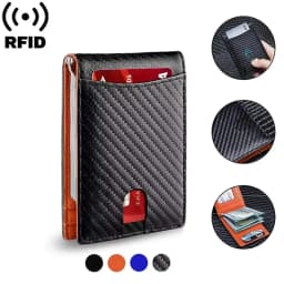 ANTI RFID Blocking Black Carbon Fiber Men Wallets Short Small Protected Magic Leather ID Credit Card Holder Case Purse for Men