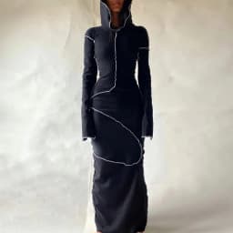Dulzura Women 2024 Autumn Winter Fashion Long Sleeve Streetwear Bodycon Black Long Dress Wholesale Items For Business