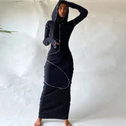 Dulzura Women 2024 Autumn Winter Fashion Long Sleeve Streetwear Bodycon Black Long Dress Wholesale Items For Business
