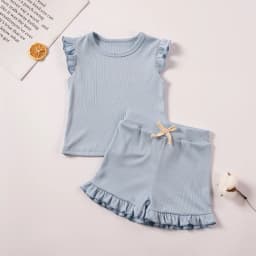 2 Piece Summer Suit for Preschool Girls Solid Color Casual Short Sleeve Shorts for Girls Comfortable and Soft Clothes