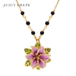 Juicy Grape Eustoma Flower Necklace for Women Sweet Elegant Handmade Enamel Flower Necklace 18K Gold Plated Birthday Gift