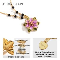 Juicy Grape Eustoma Flower Necklace for Women Sweet Elegant Handmade Enamel Flower Necklace 18K Gold Plated Birthday Gift