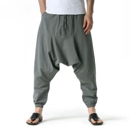 Men Cotton and Linen Pants Harem Pants Baggy Casual Oversize Loose Joggers Wide Leg Pants Yoga Drop Crotch Trousers Hip Hop
