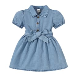 Summer Toddler Baby Girl Fashion Dress Bubble Sleeve Lapel Jeans Casual Dresses Birthday Party Costumes for Kid Girls 1-3 Years