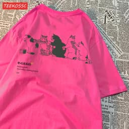 Cartoon Cat Printed Women'S Short Sleeved T-Shirt With Trendy Loose Versatile Summer Top Casual And Fashionable Street Clothes