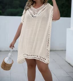 CROCHET BIKINI-Plus Size Beach Tunic for Women, Swimwear, Sun Protection Clothes, Cover Up Swim Dress, Summer