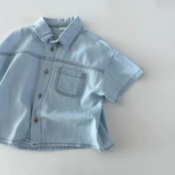 New Korean Version of Short-Sleeved Denim Shirt and Shorts Set for Boys and Girls, Summer Fashionable and Stylish Two-Piece Set
