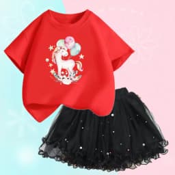 Summer Girl Party Unicorn Clothes Set Kids Baby Cartoon Clothing Suits Girls Cute Casual T-shirt Tops tutu Skirts Outfits