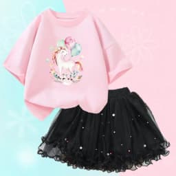 Summer Girl Party Unicorn Clothes Set Kids Baby Cartoon Clothing Suits Girls Cute Casual T-shirt Tops tutu Skirts Outfits
