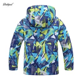 Dubbped Boys Color Block Fleece Lining Zip Up Hooded Jacket Raincoat Windbreaker Outerwear Kids Clothes Rain 3-12Y