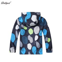 Dubbped Boys Color Block Fleece Lining Zip Up Hooded Jacket Raincoat Windbreaker Outerwear Kids Clothes Rain 3-12Y