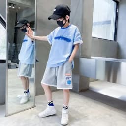 Boys Unique Short Sleeve Suit Summer 2024 Medium To Big Children Sports Thin Two-piece Set