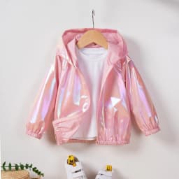 2024 New Popular Solid Color Baby Girl Polyester Fashionable and Comfortable Daily Wear Thin Hooded Jacket