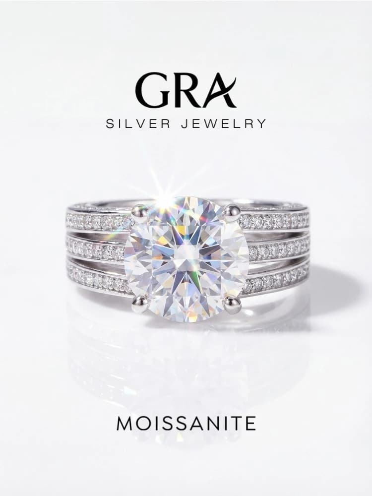 GRA 5CT Sparkling Certified Moissanite Diamond Wedding Rings For Women Real 925 Sterling Silver Champagne Color Luxury Jewelry