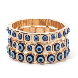 2024 New Fashion Devil Eye Bangle For Women Inlaid Charm Gold Color Elastic Bracelets Accessory