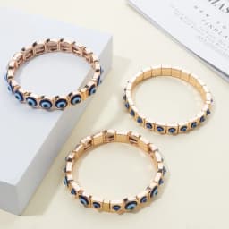 2024 New Fashion Devil Eye Bangle For Women Inlaid Charm Gold Color Elastic Bracelets Accessory