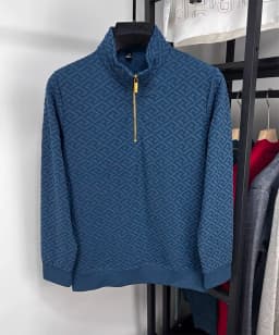 High end brand fashion jacquard sweater men's casual 2023spring and autumn new trend Korean half zipper standing collar pullover