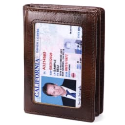 RFID Blocking Mens Slim Front Pocket Wallet Genuine Leather Bifold Credit Card Holder with ID Window Retro Style