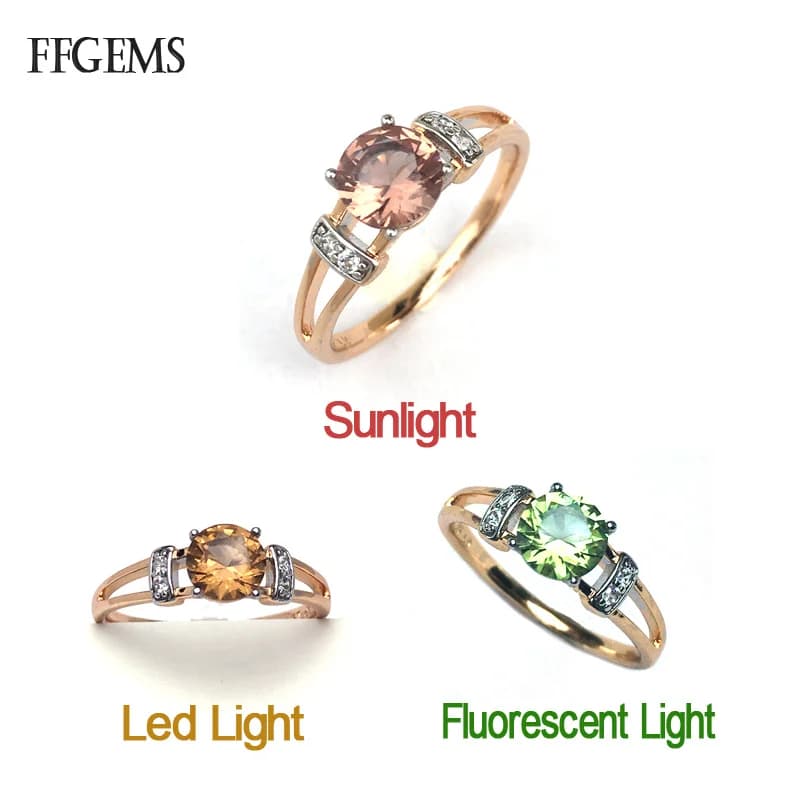 FFGems Elegant Zultanite Rings Diaspore Gemstone Color Change Rose Gold Simple Fine Jewelry For Women Party Gift Box