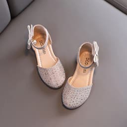 Elegant Girl Leather Shoes Sweet Fashion Bowknot Kids Causal Flat Sandals Korean Style Rhinestone Children Princess Single Shoes