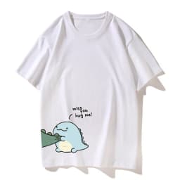 T-Shirt Paired with Dinosaur Double T-Shirt, Summer High-Quality Pure Cotton Casual Top, Couple Style Short-Sleeved T-Shirt