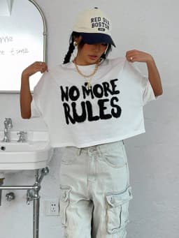 100% Cotton Women Crop T-shirts No More Rules Letter Prints Tops O-Neck Short Sleeves Tees Summer Fashion Street Female Clothing