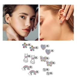 EVISPOL 2-12pcs 316L Stainless Steel Screw Back Stud Earrings Butterfly Heart Flower Cartilage Dath Earrings Piercing Jewelry