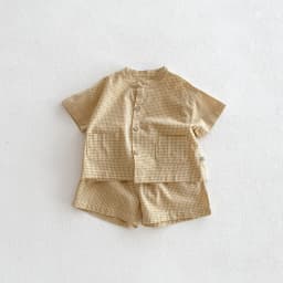 Summer Kids Boys Girls Suit Cotton Checkered Baby Short Shirt with Shorts Two Piece Set Kids Clothes 1-3 Years Old Baby Suit