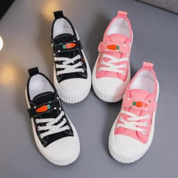Girls Toddler Low Top Canvas Sneakers Rabbit Carrot Print Hook Loop Pink Adorable Comfortable Breathable Everyday