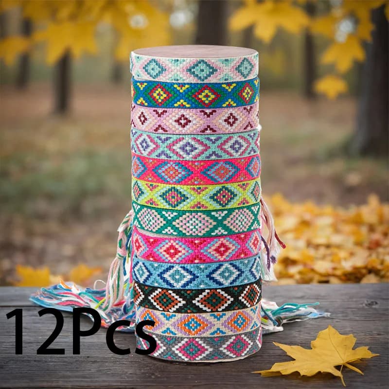 12Pcs/set The Bohemian Woven Bracelet Is Adjustable for Both Men and Women