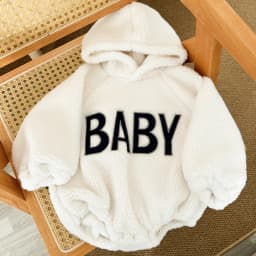 INS 2023 Winter Baby Boys Soft Fleece Hoodie Pullover Romper Letter Baby Clothes Baby Girls Fake Fur Toddler Lambswool Romper