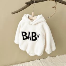 INS 2023 Winter Baby Boys Soft Fleece Hoodie Pullover Romper Letter Baby Clothes Baby Girls Fake Fur Toddler Lambswool Romper