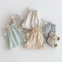 Vintage Linen Cotton Stripe Pants for Boys Casual Pocket Design Elastics Waist Pants for Toddler Girl Clothing Children Trousers