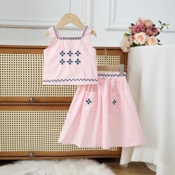 Children's Clothing Sets Floral Embroidery Sleeveless Top + Skirt 2pcs Kids Clothes Girls for 2 To 7 Years Baby Girl Outfit Set