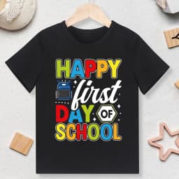 Happy First Day of School for Students Shirts Kids Back To School T Shirt Children Short Sleeve School Tee Clothes