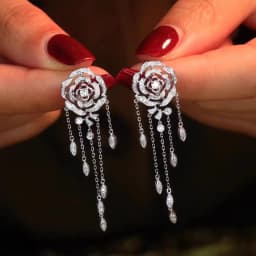 Newly Designed Hollow Rose Flower Tassels Necklace Earring Elegant Women's Silver Color Jewelry Accessories Valentine's Day Gift