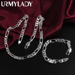 925 Sterling Silver Classic 8mm Geometric chain necklace bracelet Jewelry set for woman Men Party wedding fine fashion gifts