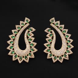 Luxury Jewelry Stud Earrings Cubic Zirconia Half Round Fanshaped Radial Stud Earrings Birthday Gift