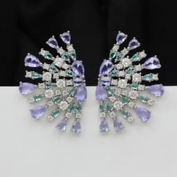 Luxury Jewelry Stud Earrings Cubic Zirconia Half Round Fanshaped Radial Stud Earrings Birthday Gift