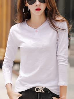 2026 Long Sleeve Spring Women Slub Cotton T Shirts Female Button Green V-Neck Solid Color T-shirt Coffee Korean Soft Loose Tops