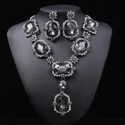 Royal Jewelry Set Wedding Statement Chunky Crystal Drop Earrings and Amethyst Purple Rhinestone Choker Necklace for Women